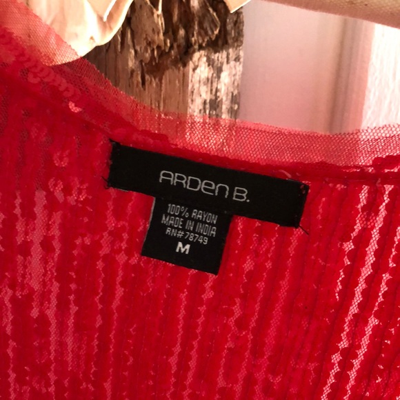 Arden B red sequin sheer long sleeve dress. Size Medium - Picture 2 of 4